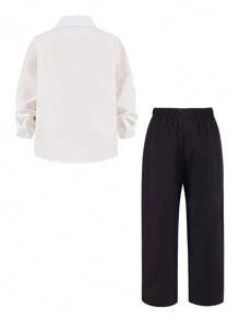 2 chiếc cà vạt thời trang thanh lịch tinh tế cho bé trai, cổ trắng dài tay áo vest xanh đậm 2 trong 1 áo sơ mi và quần vest quý ông kèm cà vạt, thích hợp cho đám cưới, tiệc tùng, du lịch, tụ họp hàng ngày, mùa thu/đông - Xanh đậm - Xem 3