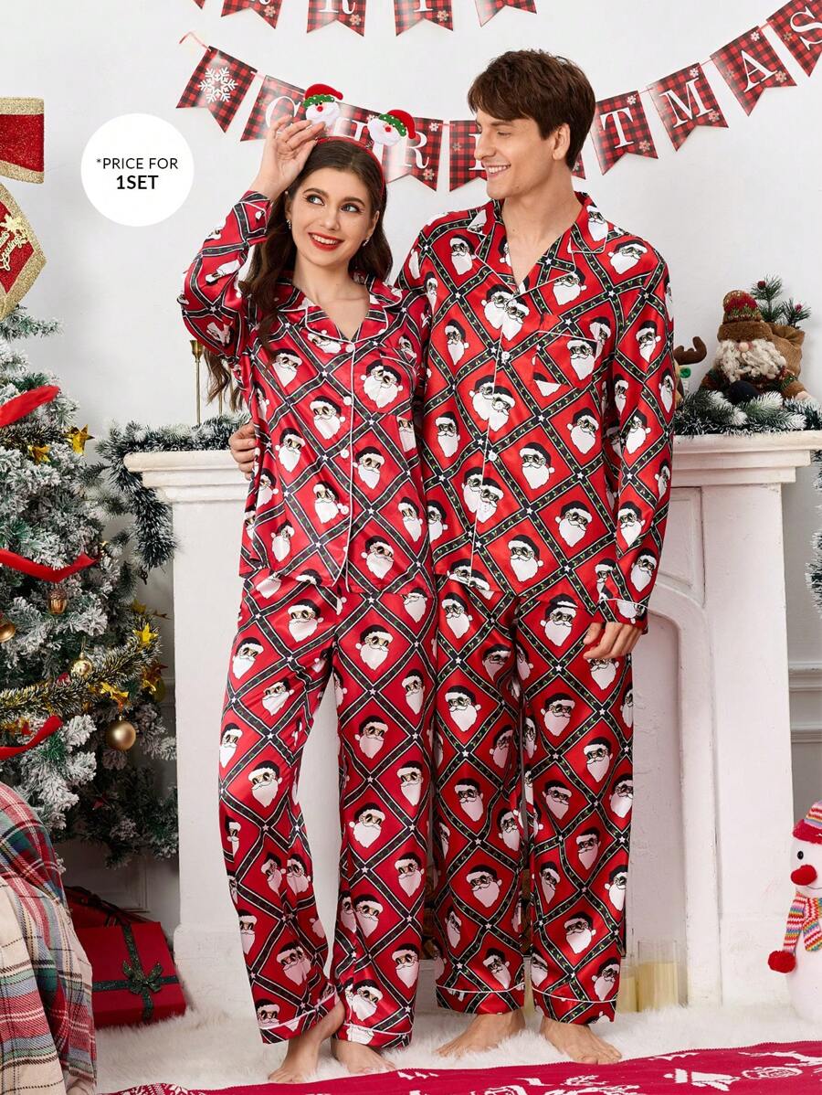 Christmas Cartoon Cute Men Pajama Set - Multicolor - View 1