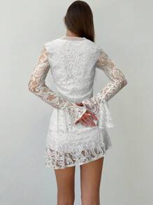 Aloruh Robe longue à manches longues avec dentelle contrastante, pour l'automne