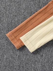 SHEIN 2 件装幼儿婴儿男童服装男童针织高领纯色长袖 T 恤，秋冬季休闲舒适服装 - 棕色 - 查看 5