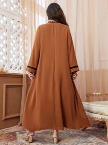 Al Najma Plus Size Women Casual Lace Patchwork Long Sleeve Loose Fit Dress, Regular For Spring/Autumn, Elegant Modest Tunic Arabian Dresses, For Casual Daily - Coffee Brown - View 2