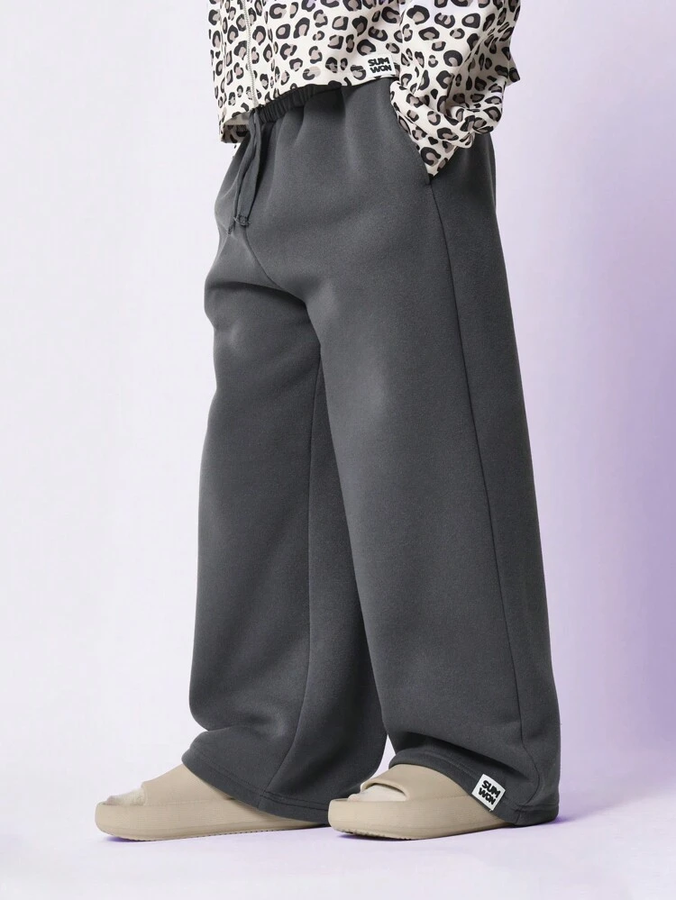 ティーンガール コンフィー クロップ ジップスルーアニマルプリントパーカー&ワイドレッグスウェットパンツ 2ピースセット