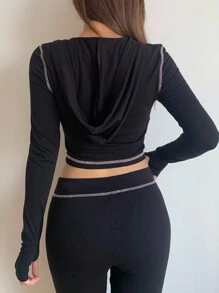 SHEIN BASICS 2 Pieces Set Casual Solid Color Knit Round Neck Long Sleeve Fitted T-Shirt & High Waisted Skinny Pants For Women