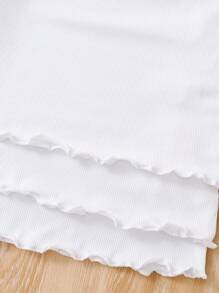 SHEIN Set de 3 camisetas ajustadas con cuello de volantes de color liso acanalado para niña joven