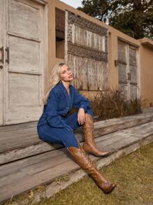 Styleloop Women's Pointed Toe Fashion Versatile Embroidered Western Boots, BOHO Style, American Retro Bohemian Western Music Festival Party Christmas Halloween Outfit - Brown - View 7