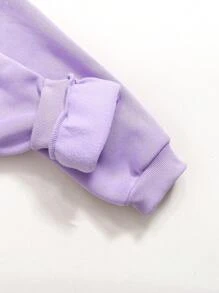 SHEIN 2 件套年轻女孩休闲运动字母压花羊毛运动衫和运动裤套装，适合秋冬季 - 紫色 - 查看 3