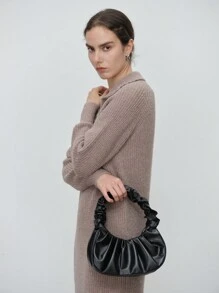 SHEIN LUNE 女士休闲纯色拉链半前毛衣连衣裙，适合秋冬季 - 摩卡棕 - 查看 4
