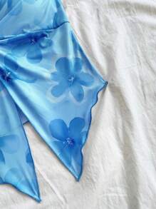 Soleia 女士节日粉色花朵印花露背前开衩雪纺休闲上衣，时尚下午茶，秋冬季