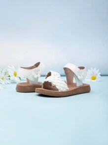 1 双可爱女孩户外编织装饰钩环厚软底凉鞋 - 白色 - 查看 6