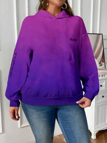SHEIN LUNE Sudadera casual con estampado de letras en inglés en degradado para mujer de talla grande, adecuado para otoño/invierno