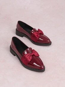 CUCCOO CURVES Zapatos planos con tacón grueso y suela ancha de talla grande, mocasines de estilo Oxford con punta puntiaguda, cordones en forma de V profunda, color negro sólido, para mujeres para todas las estaciones