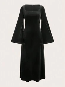 SHEIN Clasi Women's Autumn/Winter Elegant Fashion Versatile V-Neck Velvet Dress