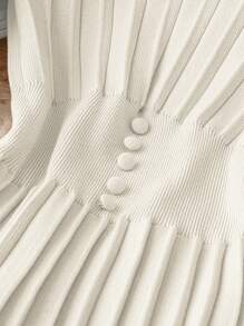 Chiquease Women's Autumn/Winter V-Neck Long Sleeve Pleated A-Line Dress With Waist Tie - White - View 3