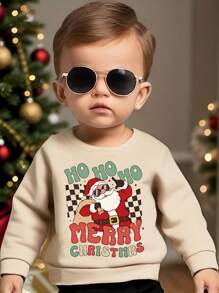 Sweatshirt col ras-du-cou à manches longues, imprimé Père Noël, casual, pour bébé garçon. Automne/Hiver