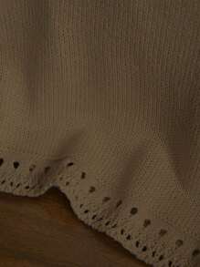 Chiquease 女士纯色圆领无袖简约针织上衣，休闲日常穿着 - 駝色 - 查看 3