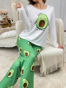 Bộ đồ ngủ dài tay in hình quả bơ dễ thương cho nữ và quần dài - Nhiều màu - Xem 6