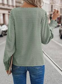 SHEIN LUNE 褶皱印花宽松优雅办公长袖衬衫 - 彩色 - 查看 2