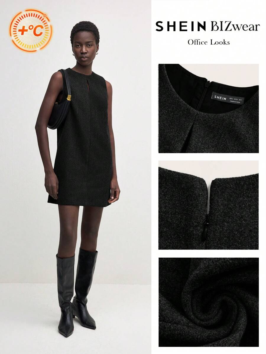 BizChic Women's Round Neck Sleeveless Solid Color Simple Casual Comfortable Everyday Mini Dress Classy Dress - Black - View 1