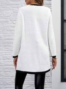 SHEIN Clasi Women Plush Contrast Color Single-Breasted Casual Jacket For Autumn & Winter