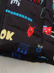 SHEIN Jonge jongens videogame grafische print capuchon rits jas, met gewatteerde voering voor warmte, zachte en comfortabele stof, geschikt voor casual, school, feest en buitenkleding