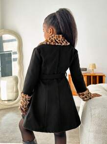 SHEIN Leap Crew Áo khoác dài tay họa tiết da báo thường ngày cho bé gái tuổi teen - màu đen - Xem 2