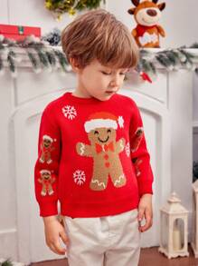 SHEIN Gingerbread Man & Snowflake Pattern Sweater, Suitable For Christmas, Valentine's Day, Family And Couple Parties,In Fall/Winter - Red - View 8