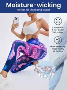Leggings sin costuras de tiro alto con estampado de pulpo para mujer - Multicolor - Ver 5