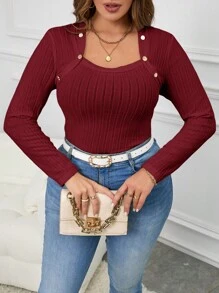 SHEIN Clasi Women Plus Size Ribbed Thermal T-Shirt, For Inner Or Outerwear, Winter