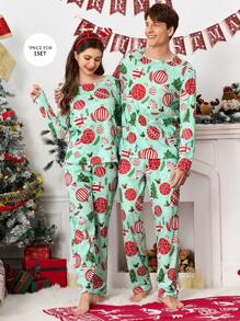 Christmas Cartoon Cute Christmas Tree Men Home Pajama Set - Multicolor - View 1
