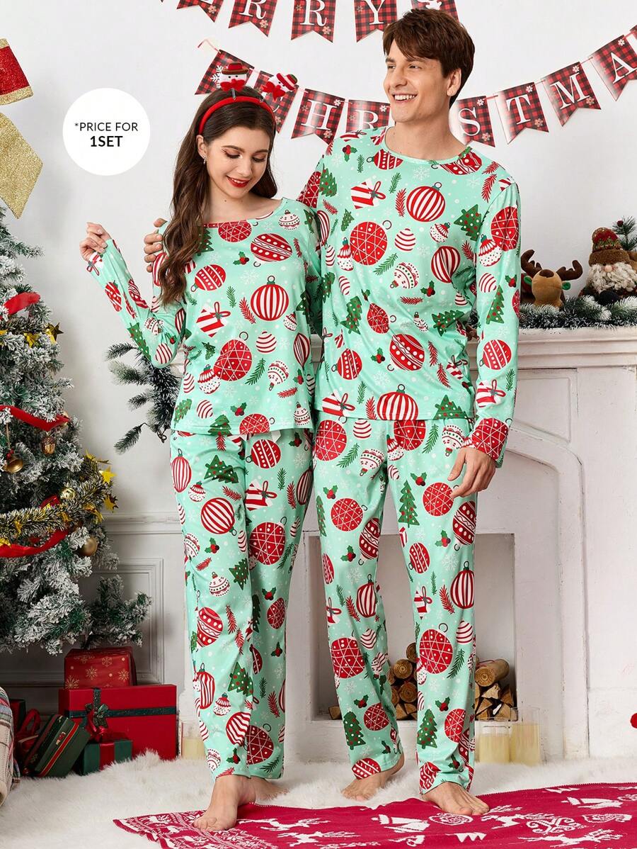 Christmas Cartoon Cute Christmas Tree Men Home Pajama Set - Multicolor - View 1