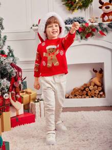SHEIN Gingerbread Man & Snowflake Pattern Sweater, Suitable For Christmas, Valentine's Day, Family And Couple Parties,In Fall/Winter - Red - View 5