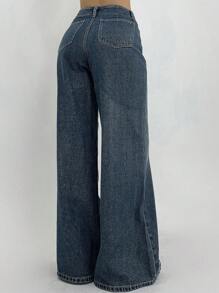 DAZY Dames Voorkant Knoop Lage Taille Flare Leg Jeans Broek, Casual Dagelijkse Kleding