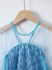 Girls Glitter & Pearls Decorated Long Sleeve Mesh Tulle Princess Dress, Elegant & Stylish, Suitable For Birthday Party, Wedding, Anniversary Events