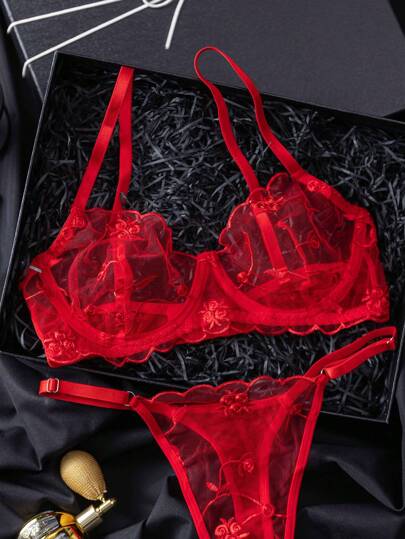 Verleidelijke Geborduurde Mesh Doorschijnende Lingerie Set Women Bridallingerie view 3