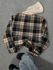 Manfinity Homme Men's Plaid Print Long Sleeve Hooded Jacket - Multicolor - View 2