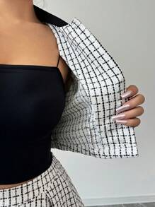 Rafferiza 2 件套女士粗花呢长袖上衣和裙子优雅时尚套装 - 黑色 - 查看 6