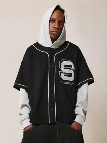 SUMWON Moletom com Capuz Estilo Baseball, Camada com Manga Comprida, Letra Universitária, Streetwear de Moda Atlética Urbana, Moletom Casual de Inverno, Esportivo Atlético - Preto - Visão 1