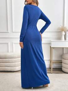 SHEIN Clasi Women's Solid Color Long Sleeve Twist Minimalist Casual Fitted High Waist Floor Length Dress