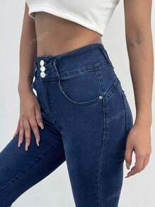 American Style Multi-Button Design Tight Lifting Waist Slim Fit Jeans