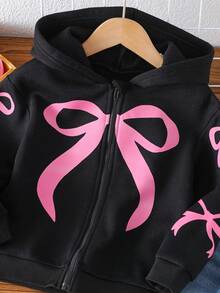 SHEIN Explorewe 年轻女孩休闲 Y2K 风粉色蝴蝶印花卫衣外套，黑色领子，适合秋冬季日常及户外穿着 - 黑色 - 查看 4
