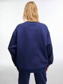 SHEIN Unity Casual Drop Shoulder Loose Fit Patchwork Printed Sweatshirt, Autumn Winter Pullover Fall - Blue - View 2