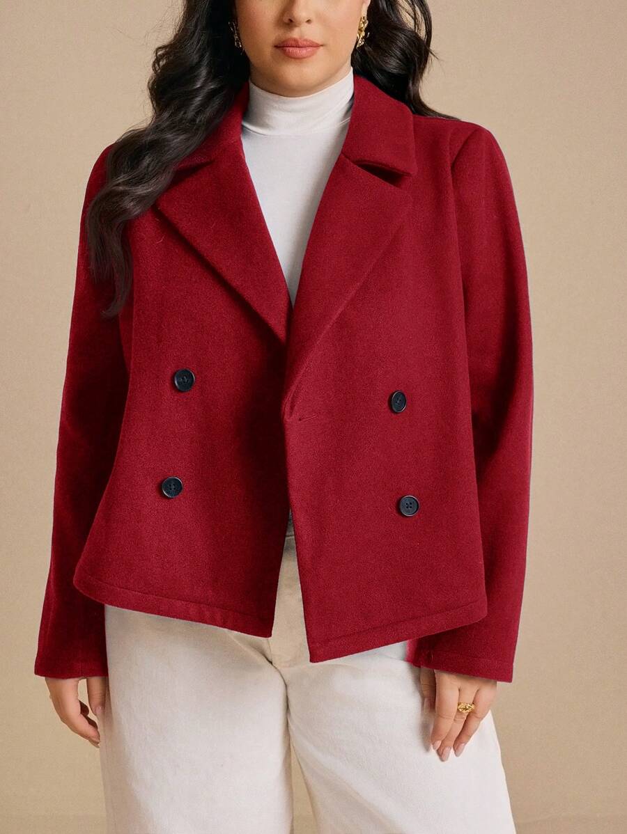 SHEIN Frenchy 冬季红色加大码女式宽松休闲短款西装外套