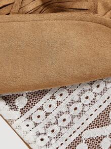 GENKIRA 波西米亚风户外 INS 风格时尚流苏和串珠女式夹克，秋季 - 卡其色 - 查看 6