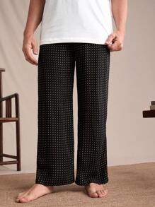 男士圆点印花宽松阔腿休闲裤、睡裤