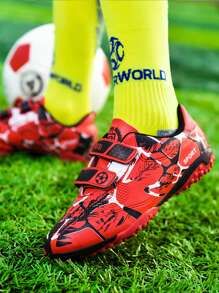 Kids' Football Shoes With TF Ground Studs & AG Long Studs, Suitable For Artificial & Natural Grass, Hook And Loop Design, Unisex - Red - View 2