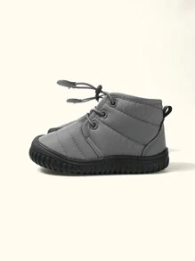 1 双儿童男童灰色系带平底休闲靴，时尚、舒适、保暖的冬季鞋子 - 灰色 - 查看 4