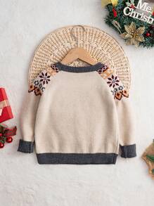 Cozy Pixies Young Boy Traditional Pattern Crew Neck Long Sleeve Christmas Sweater, Casual & Versatile For Autumn/Winter