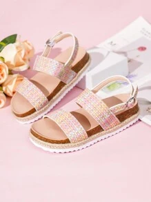 可爱心形透气绳儿童平底厚底女童凉鞋 - 彩色 - 查看 2