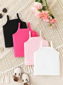 SHEIN 5 pièces/Set Hauts à bretelles simples et confortables pour bébés filles, printemps/été