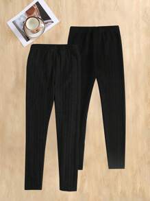 Tween Girls 2pcs/Set Tight Ribbed Graphic Applique Casual Leggings Set